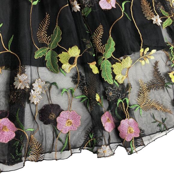 H&M Skirt Womens 8 Black Mesh Floral Embroidery Lined Boho Cottagecore Coquette‎ - Picture 8 of 16
